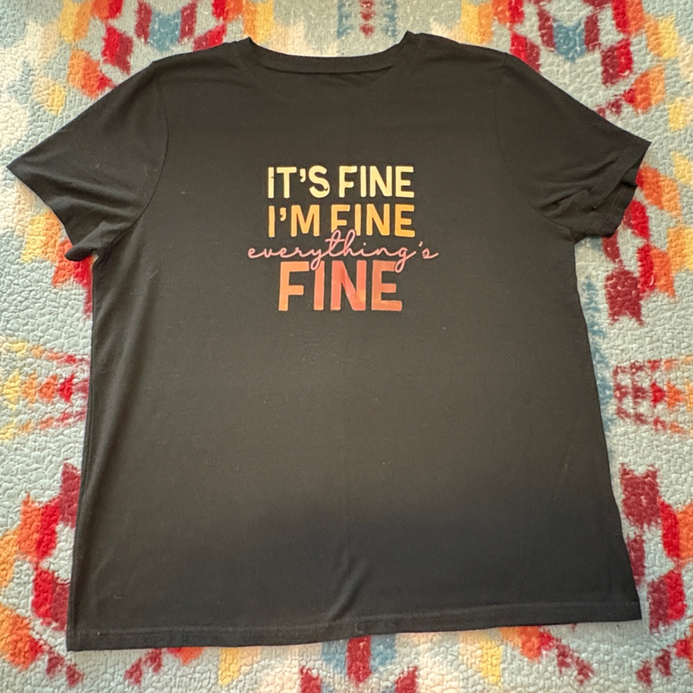 Black Graphic Tee with Colorful Text